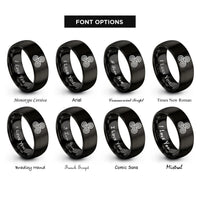 font options for inside engraving on black spiral triskelion knot rings