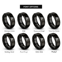font options for inside engraving on black spiral triskelion knot rings