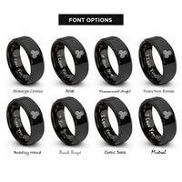 font options for inside engraving on black spiral triskelion knot rings
