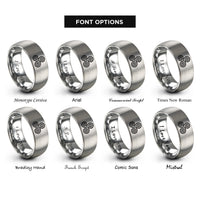font options for inside engraving on gray spiral triskelion knot rings