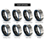 font options for inside engraving on black & blue & gray spiral wave rings