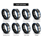 font options for inside engraving on black & blue & grey spiral wave crest rings
