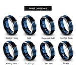font options for inside engraving on blue & grey spiral wave crest rings