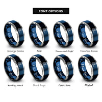 font options for inside engraving on blue & grey spiral wave crest rings