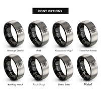 font options for inside engraving on black & grey spirograph star rings