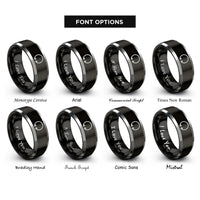 font options for inside engraving on black & grey split ring circlip rings