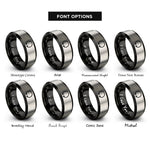 font options for inside engraving on black & gray split ring circlip rings