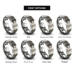 font options for inside engraving on silver split ring circlip rings