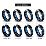 font options for inside engraving on blue & gray splitboarder uphill skinning rings