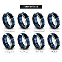 font options for inside engraving on blue & gray splitboarder uphill skinning rings