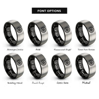 font options for inside engraving on black & grey spoked motorcycle wheel rings