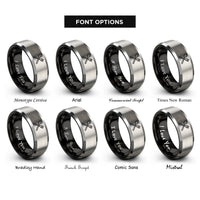 font options for inside engraving on black & silver spoon fork crossed rings