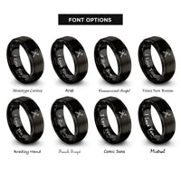 font options for inside engraving on black spoon fork crossed rings