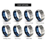 font options for inside engraving on blue & silver spot compass rings
