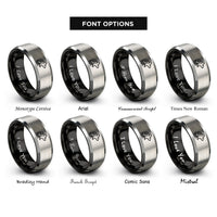 font options for inside engraving on black & silver spotted mouse rings