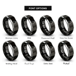 font options for inside engraving on black & gray spray skirt rings