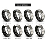font options for inside engraving on black & gray spray skirt rings