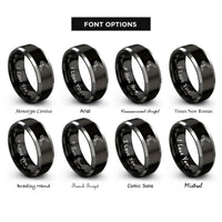 font options for inside engraving on black & grey spring clamp rings