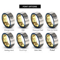 font options for inside engraving on gold & blue & silver sprinkles rings