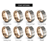 font options for inside engraving on rose gold & grey sprinkles rings