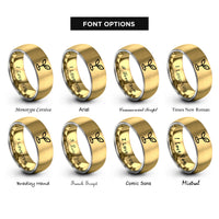 font options for inside engraving on gold & grey sprout icon rings