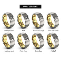 font options for inside engraving on gold & gray sprouting seed rings
