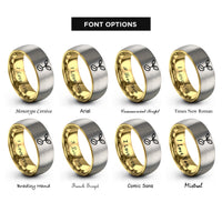 font options for inside engraving on gold & gray sprouting seed rings