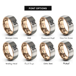 font options for inside engraving on rose gold & gray spruce cone rings