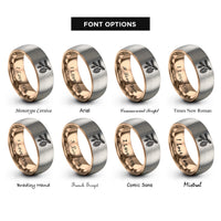 font options for inside engraving on rose gold & gray spruce cone rings
