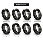 font options for inside engraving on black & silver spruce tree circle rings
