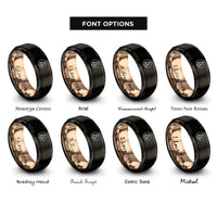 font options for inside engraving on black & rose gold spruce tree circle rings