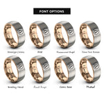 font options for inside engraving on rose gold & grey spruce tree circle rings