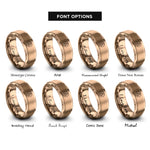 font options for inside engraving on rose gold spruce tree circle rings