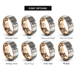 font options for inside engraving on rose gold & grey spruce twig cone rings