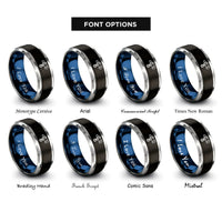 font options for inside engraving on black & blue & silver spyglass telescope rope rings