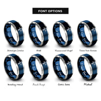 font options for inside engraving on blue & silver spyglass telescope rope rings