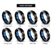 font options for inside engraving on black & blue & silver sql rings