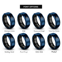 font options for inside engraving on black & blue sql rings
