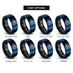 font options for inside engraving on black & blue sql rings
