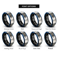 font options for inside engraving on black & blue & silver square rings