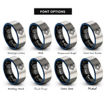 font options for inside engraving on black & blue & grey square rings