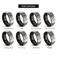 font options for inside engraving on black & gray square rings