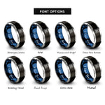font options for inside engraving on black & blue & silver square grid rings