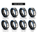 font options for inside engraving on black & blue & grey square grid rings