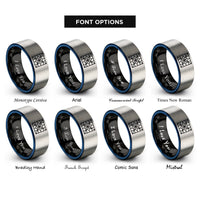 font options for inside engraving on black & blue & grey square grid rings