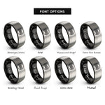 font options for inside engraving on black & grey square knot circle rings