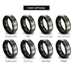 font options for inside engraving on black & silver square knot circle rings