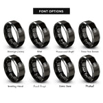 font options for inside engraving on black & gray square knot circle rings
