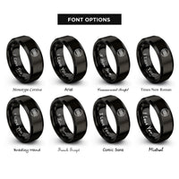 font options for inside engraving on black square knot circle rings