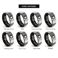 font options for inside engraving on black & gray square knotwork rings